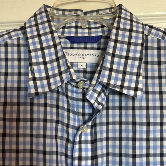 Teddy Stratford NYC men’s white and blue button down shirt size 6/XXL - Picture 2 of 9